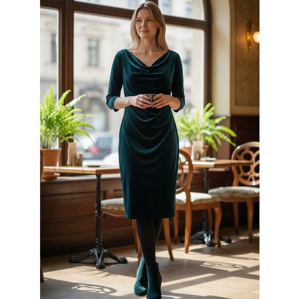 Jessica Howard Women's Size 16 Emerald Green Velvet Holiday Cocktail Dress